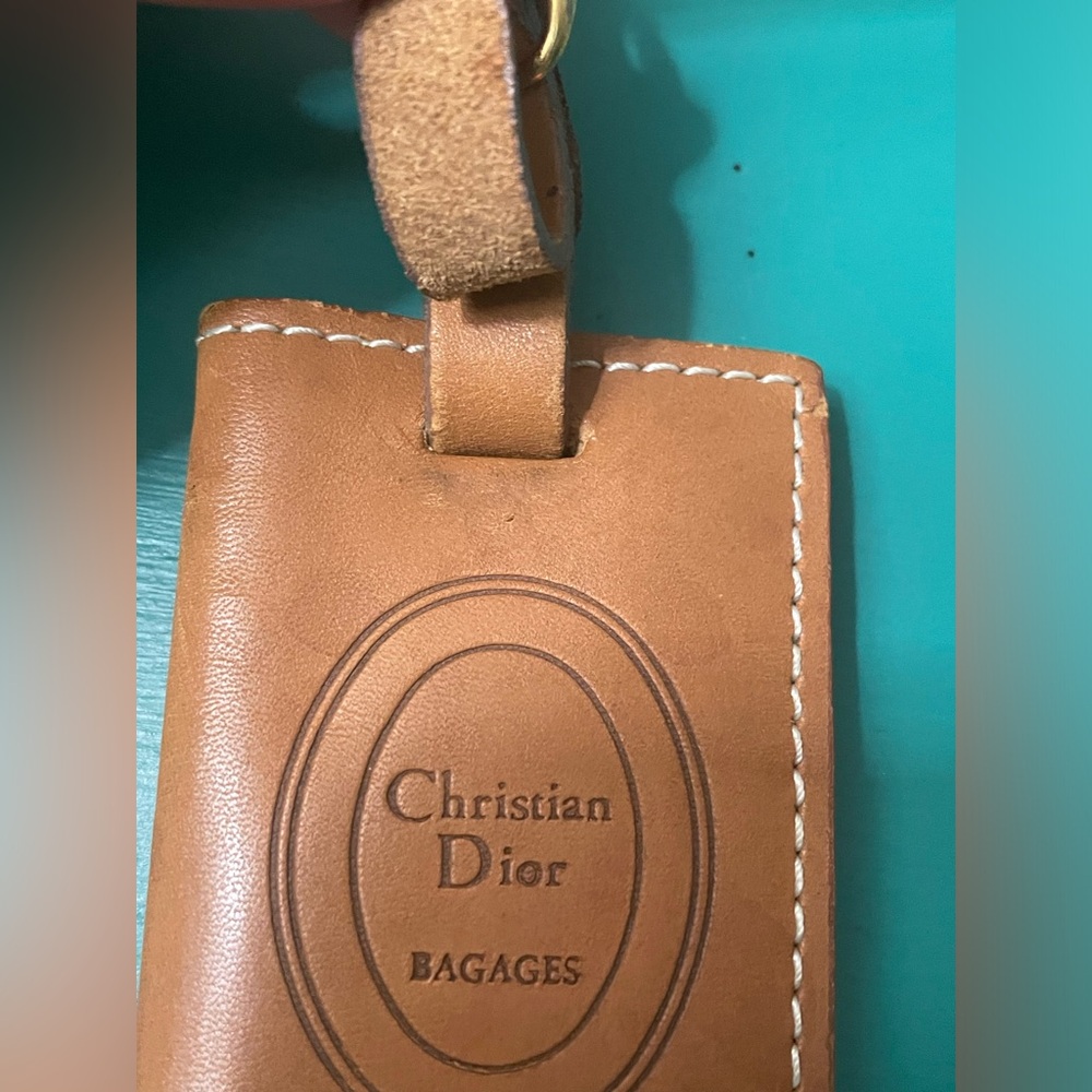 VTG CHRISTIAN DIOR Bagages Camel Brown Leather Luggage Tag Holder - Picture 2 of 11